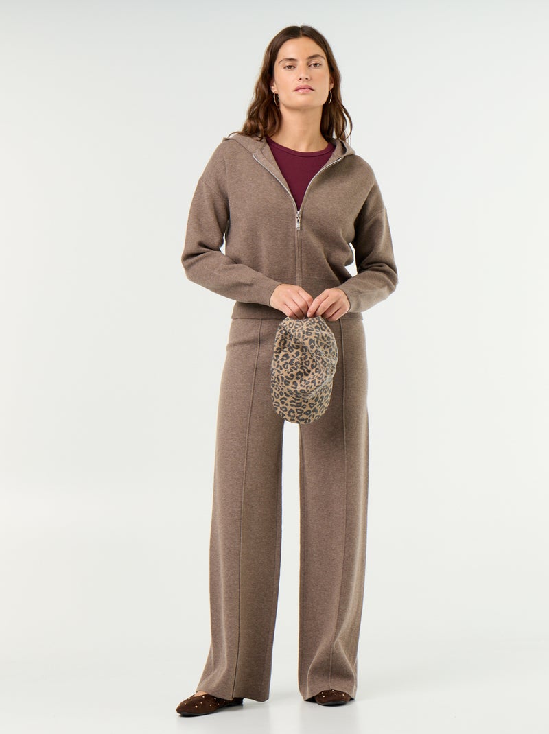 Cardigan em tecido otomano com capuz Castanho - Kiabi