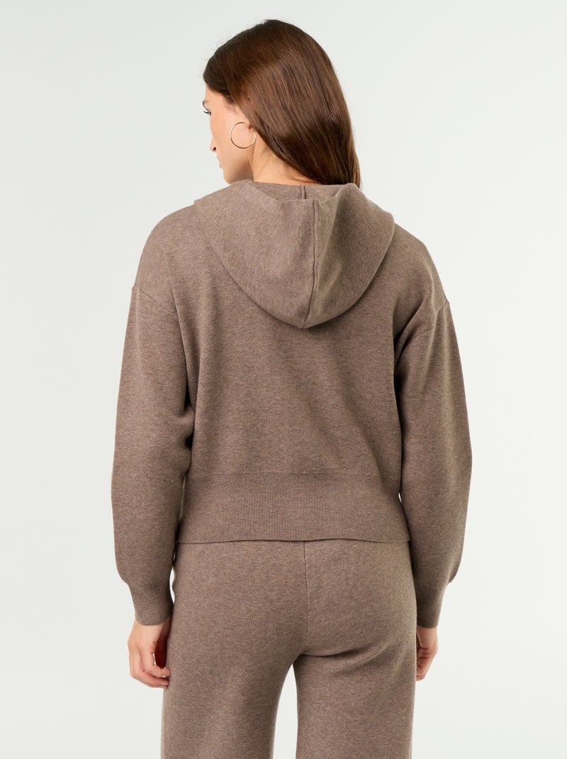 Cardigan em tecido otomano com capuz Castanho - Kiabi