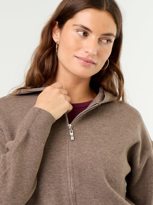 Cardigan em tecido otomano com capuz - Kiabi Cardigan em tecido otomano com capuz - Kiabi