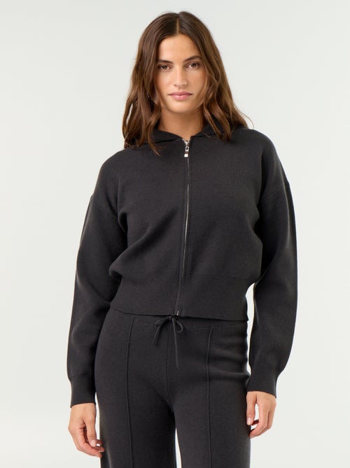 Cardigan em tecido otomano com capuz - Kiabi Cardigan em tecido otomano com capuz - Kiabi