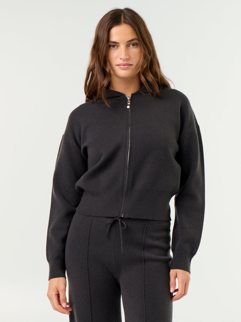 Cardigan em tecido otomano com capuz Preto - Kiabi