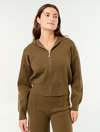 Cardigan em tecido otomano com capuz