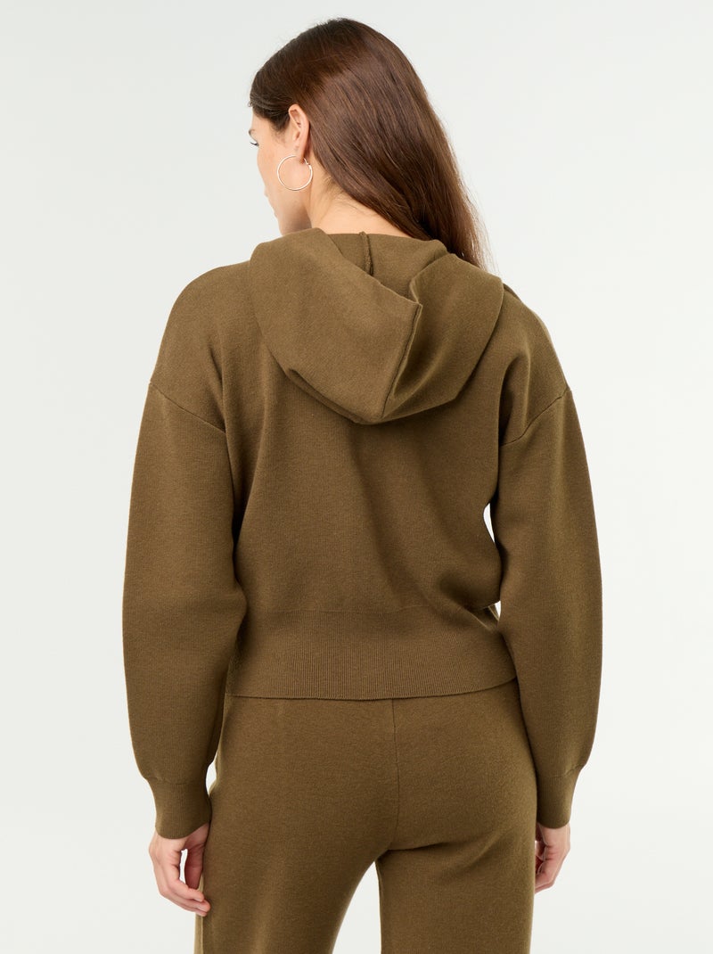 Cardigan em tecido otomano com capuz Verde - Kiabi