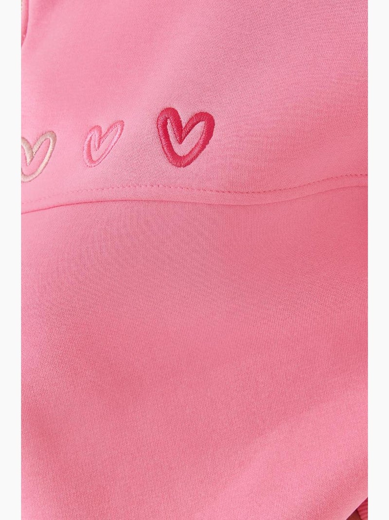 Cardigan escovado de três camadas com bordado de corações lucci Rosa-fluo/Solinotes - Kiabi