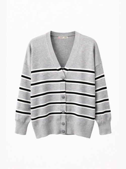 Cardigan feminino às riscas com decote em v mixray - Kiabi