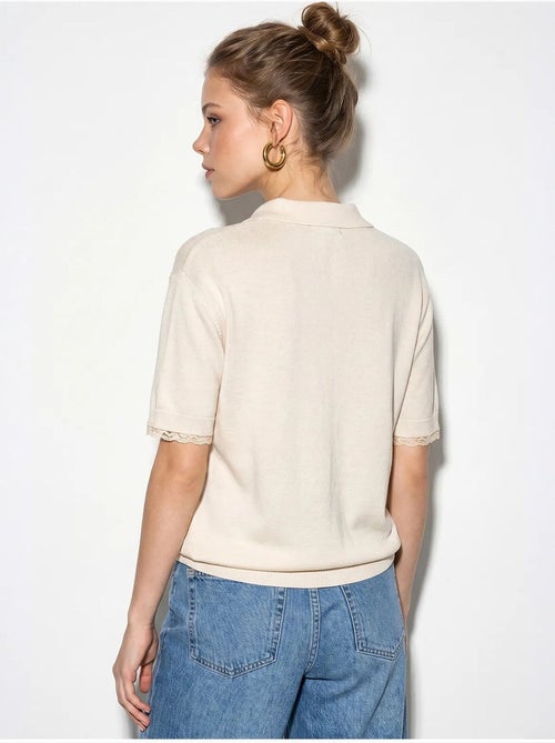 Cardigan feminino canelado com renda e botões lucci - Kiabi