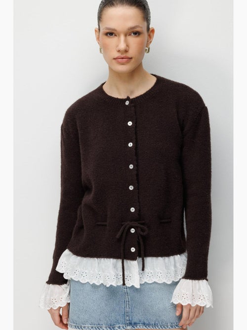Cardigan feminino com gola redonda e botões mixray - Kiabi