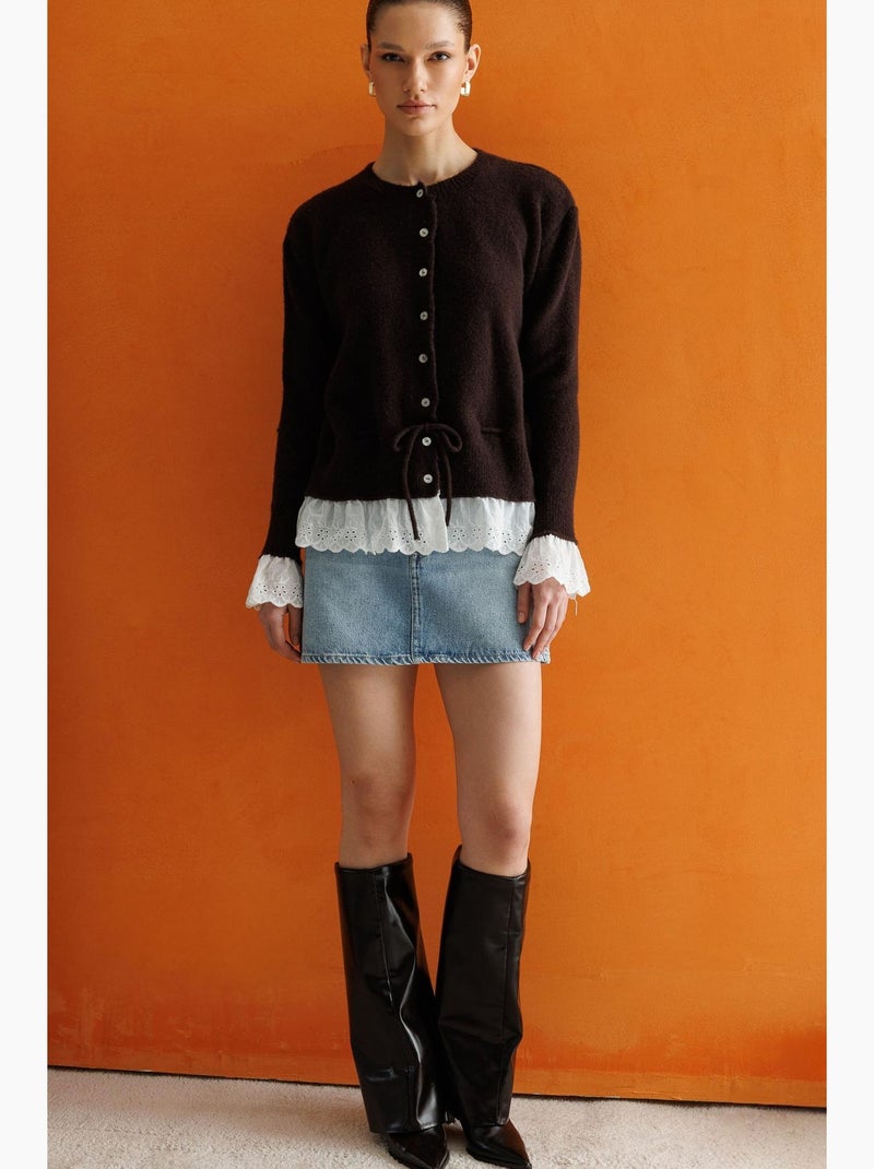 Cardigan feminino com gola redonda e botões mixray Castanho-chocolate - Kiabi