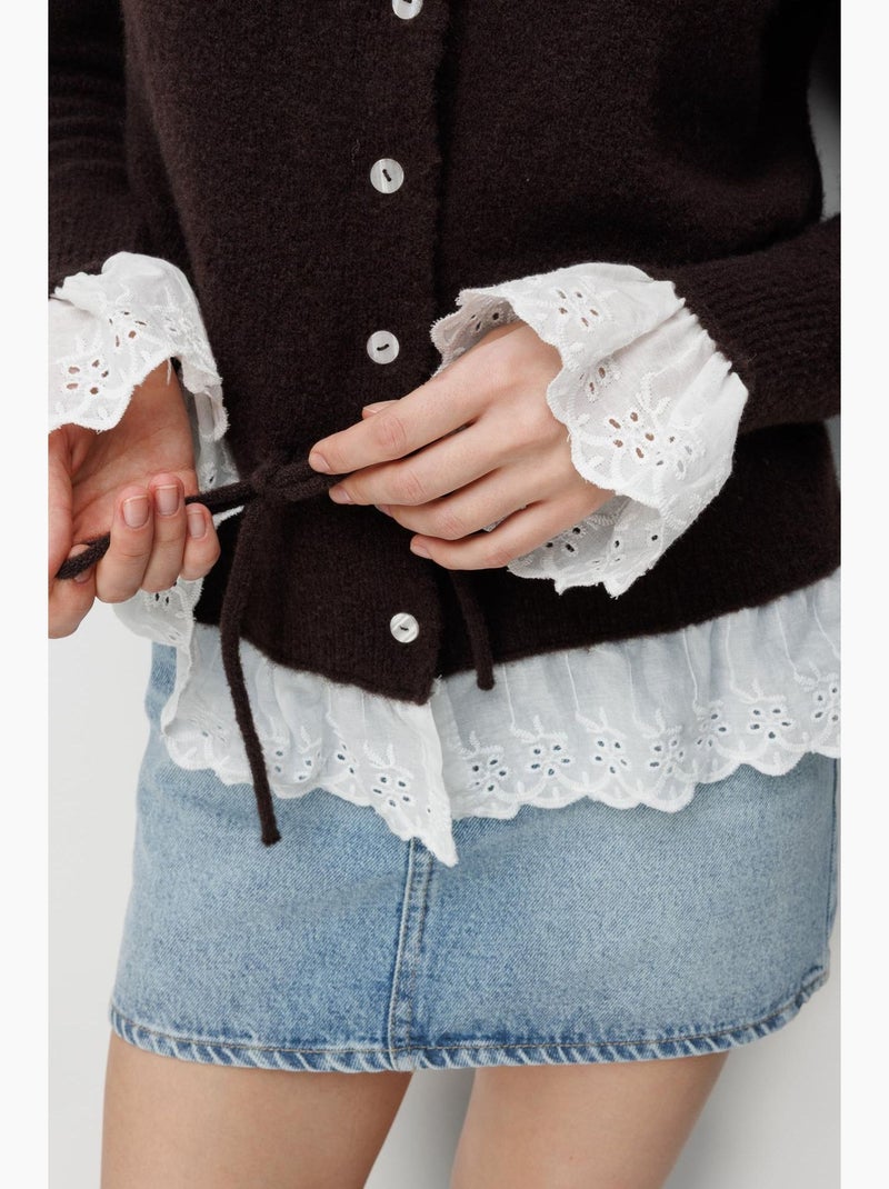 Cardigan feminino com gola redonda e botões mixray Castanho-chocolate - Kiabi
