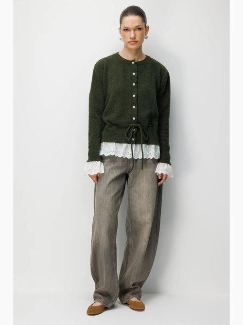 Cardigan feminino com gola redonda e botões mixray - Kiabi