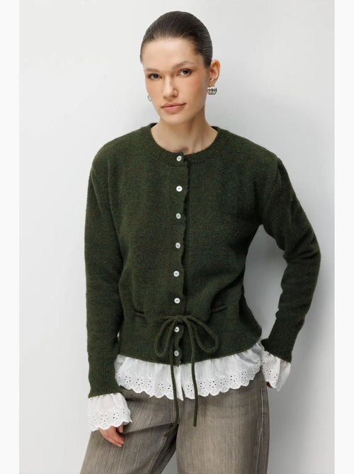 Cardigan feminino com gola redonda e botões mixray - Kiabi