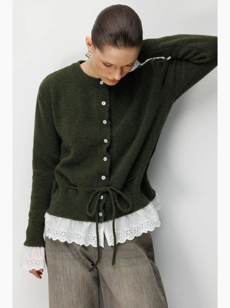 Cardigan feminino com gola redonda e botões mixray Verde escuro - Kiabi