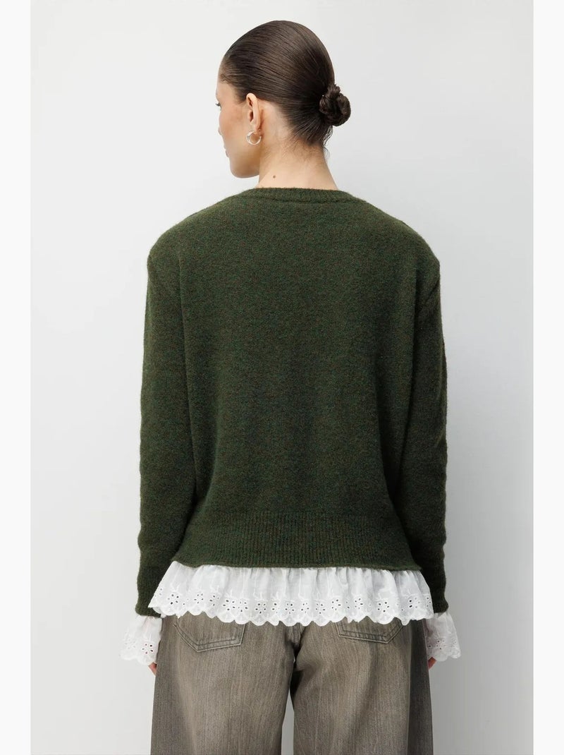 Cardigan feminino com gola redonda e botões mixray Verde escuro - Kiabi