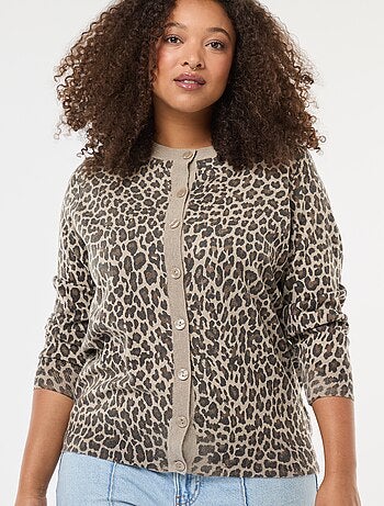 Cardigan fino com estampado de leopardo