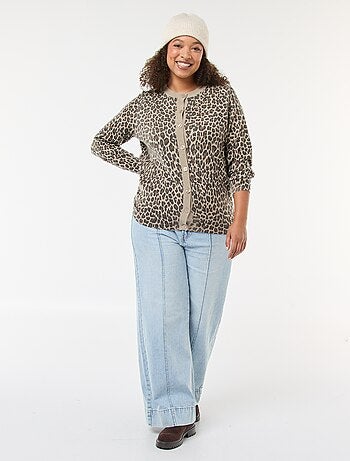 Cardigan fino com estampado de leopardo