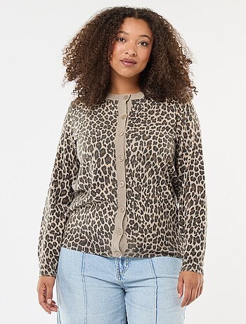 Cardigan fino com estampado de leopardo