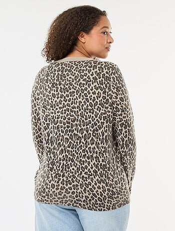 Cardigan fino com estampado de leopardo