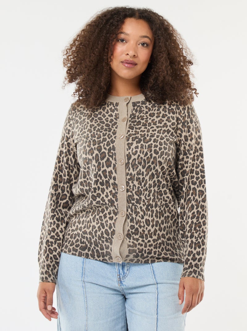 Cardigan fino com estampado de leopardo Bege - Kiabi