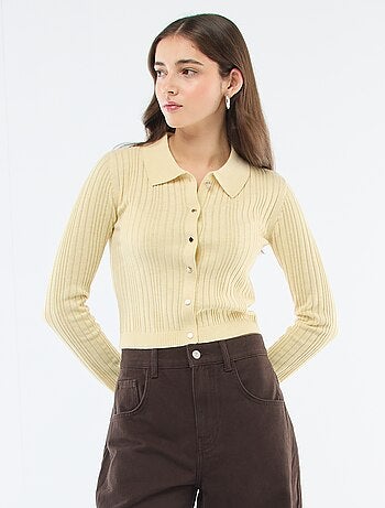 Cardigan fino com gola polo