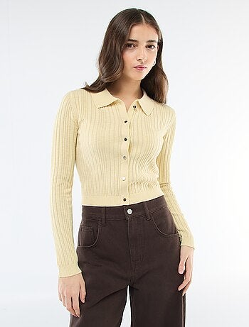 Cardigan fino com gola polo