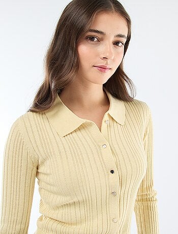 Cardigan fino com gola polo