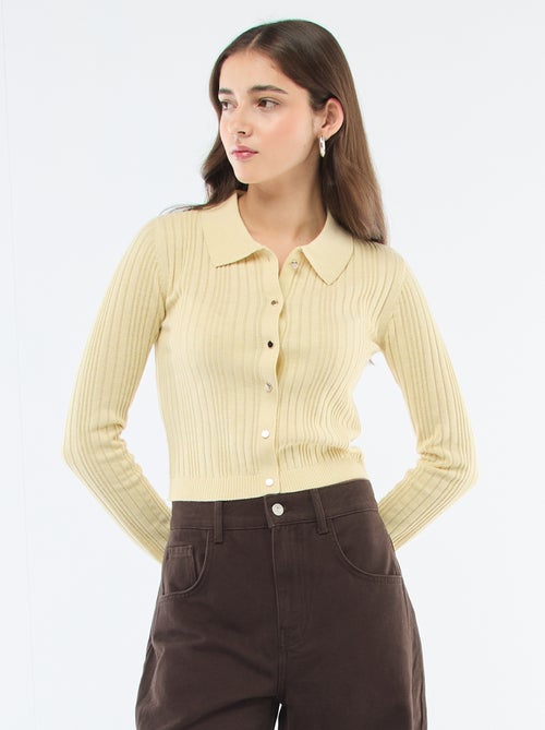 Cardigan fino com gola polo - Kiabi