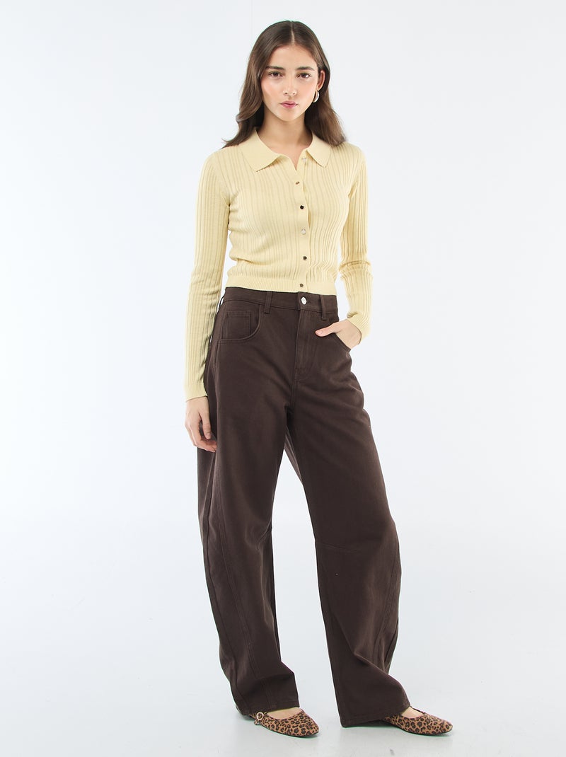 Cardigan fino com gola polo Amarelo - Kiabi
