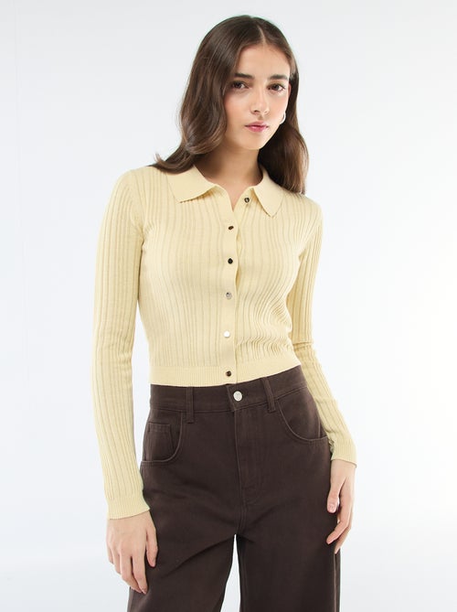 Cardigan fino com gola polo - Kiabi