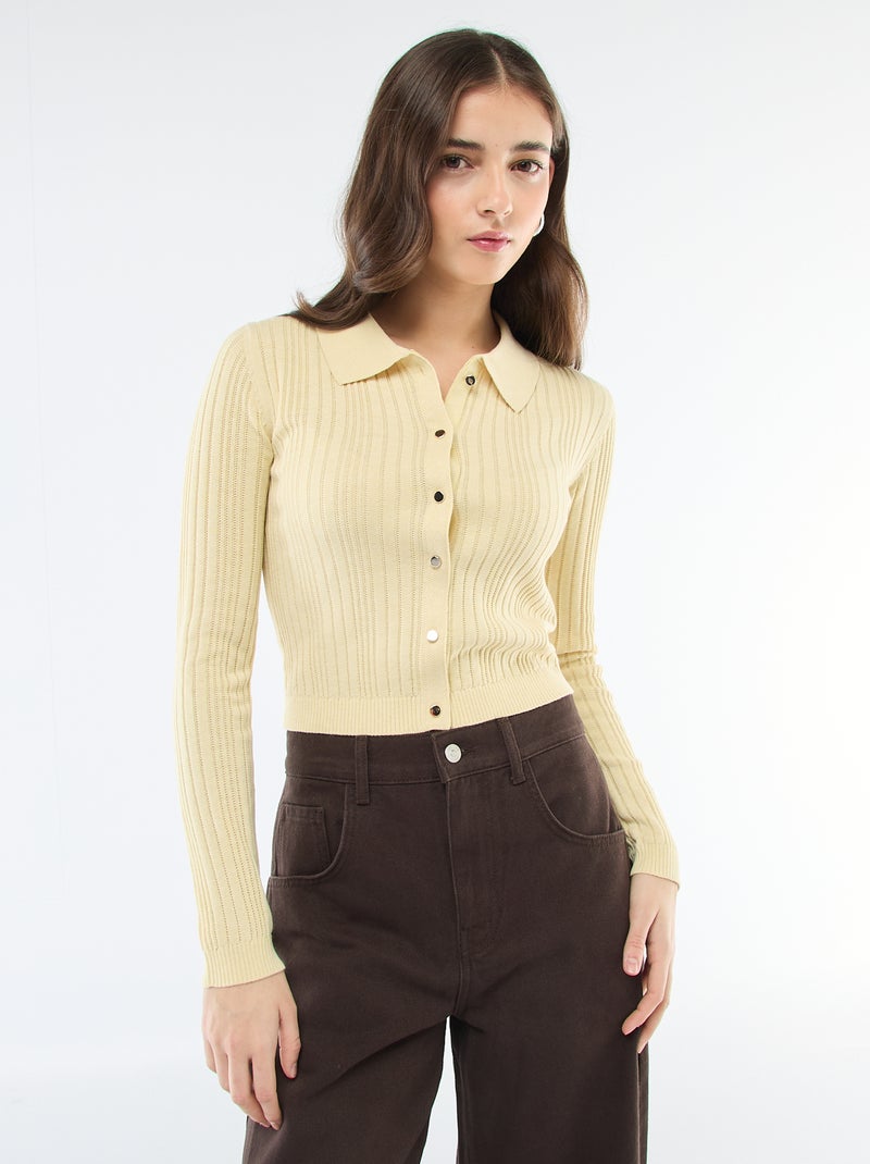 Cardigan fino com gola polo Amarelo - Kiabi
