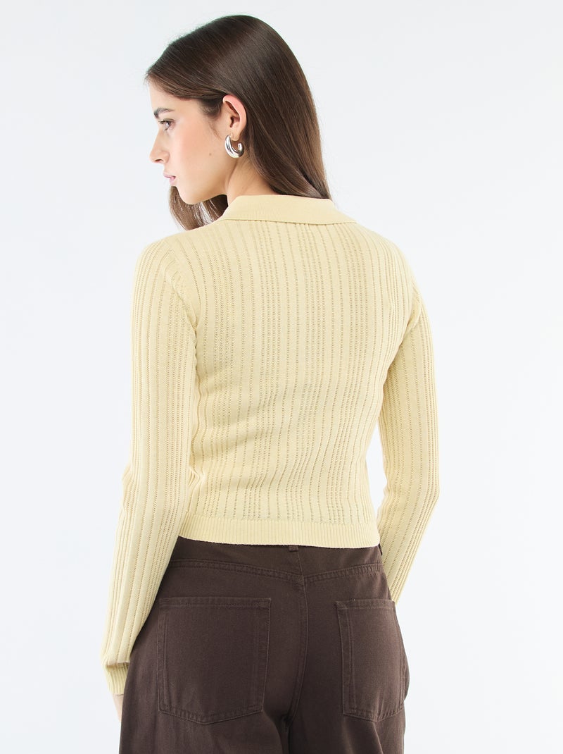 Cardigan fino com gola polo Amarelo - Kiabi