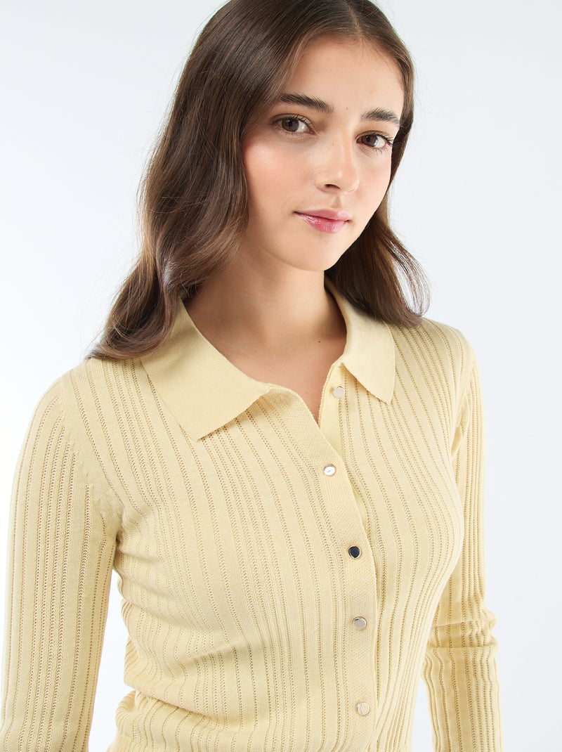 Cardigan fino com gola polo Amarelo - Kiabi