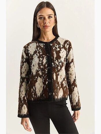 Cardigan jacquard com padrão, manga comprida e botões lucci