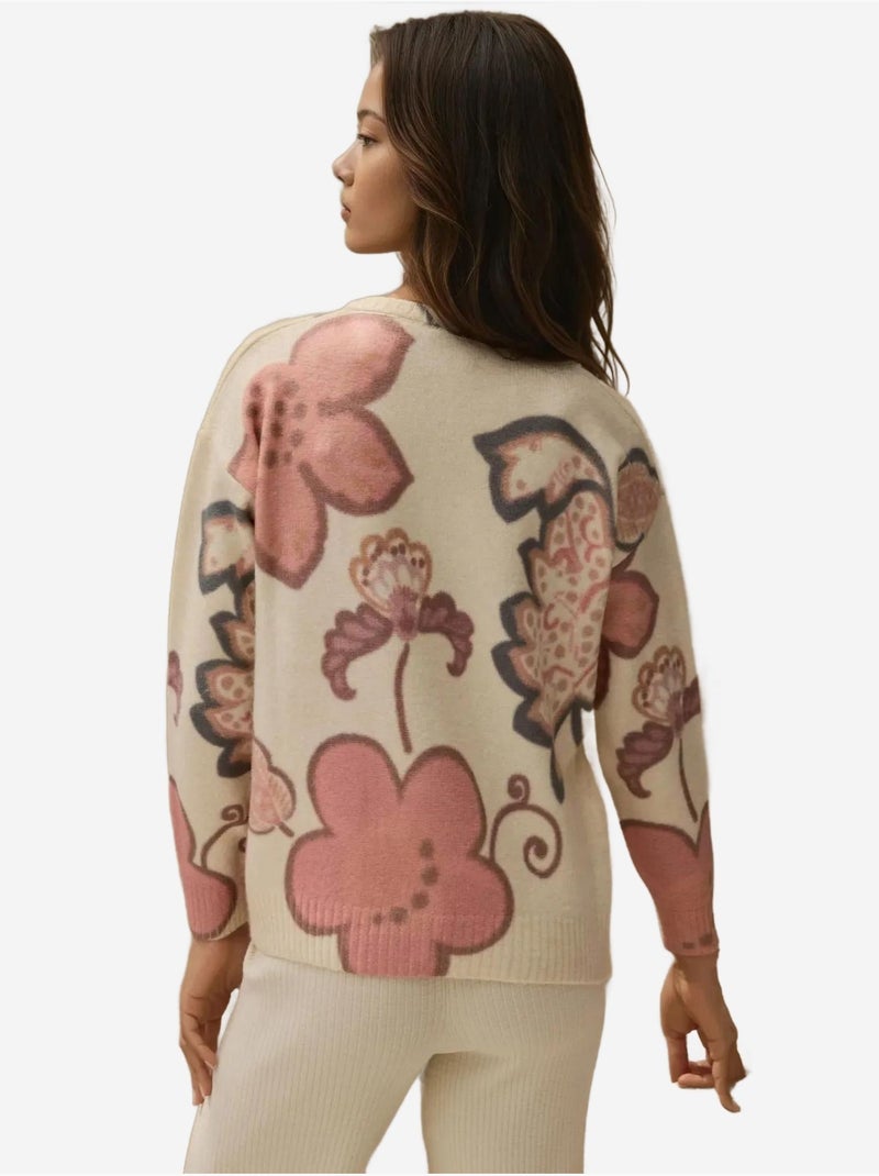 Cardigan Jacquard Flores Marfim - Kiabi