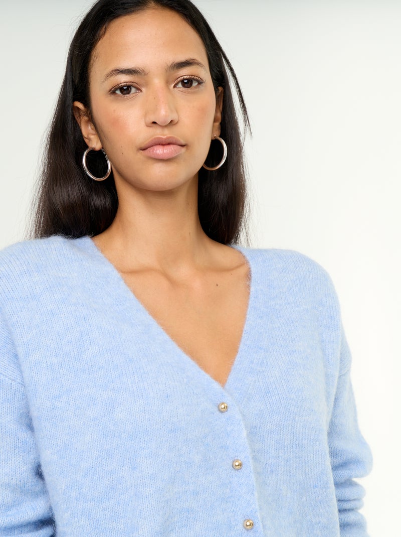 Cardigan liso abotoado em malha grossa Azul - Kiabi