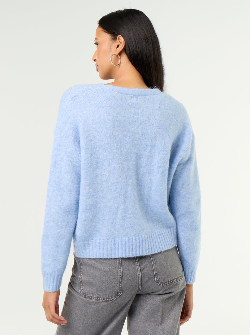 Cardigan liso abotoado em malha grossa Azul - Kiabi