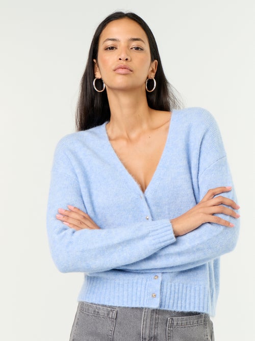 Cardigan liso abotoado em malha grossa - Kiabi Cardigan liso abotoado em malha grossa - Kiabi