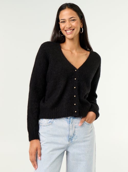 Cardigan liso abotoado em malha grossa - Kiabi