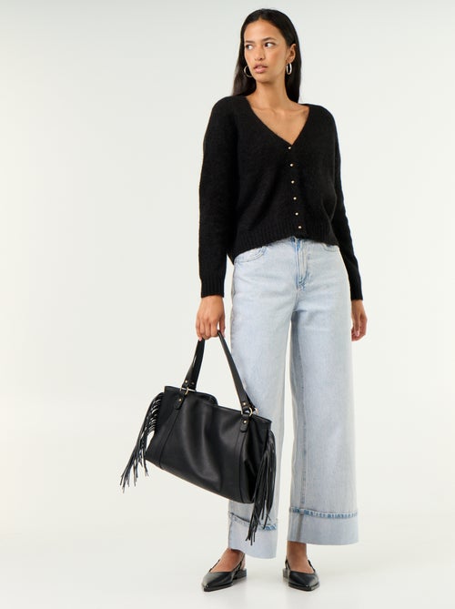 Cardigan liso abotoado em malha grossa - Kiabi