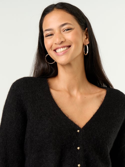 Cardigan liso abotoado em malha grossa - Kiabi