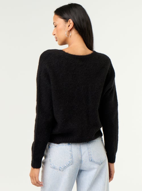 Cardigan liso abotoado em malha grossa - Kiabi