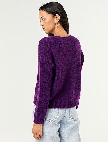 Cardigan liso abotoado em malha grossa