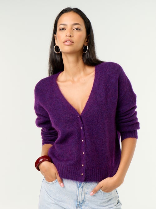 Cardigan liso abotoado em malha grossa - Kiabi Cardigan liso abotoado em malha grossa - Kiabi