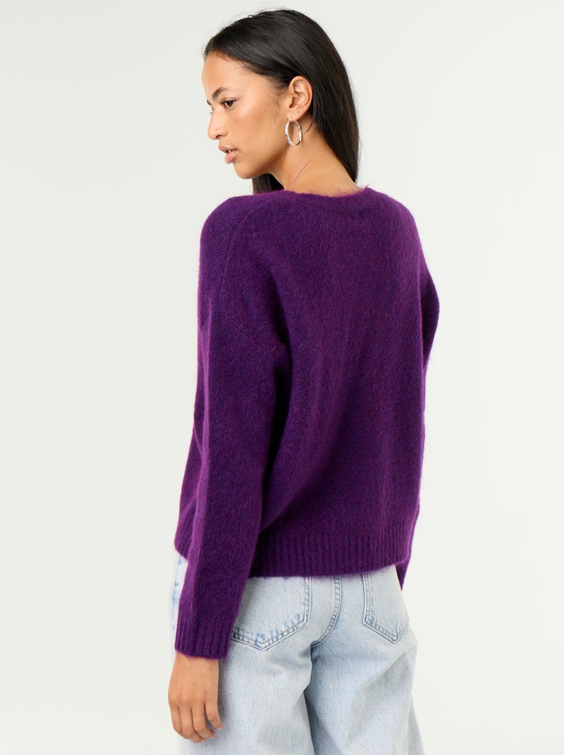 Cardigan liso abotoado em malha grossa Violeta - Kiabi