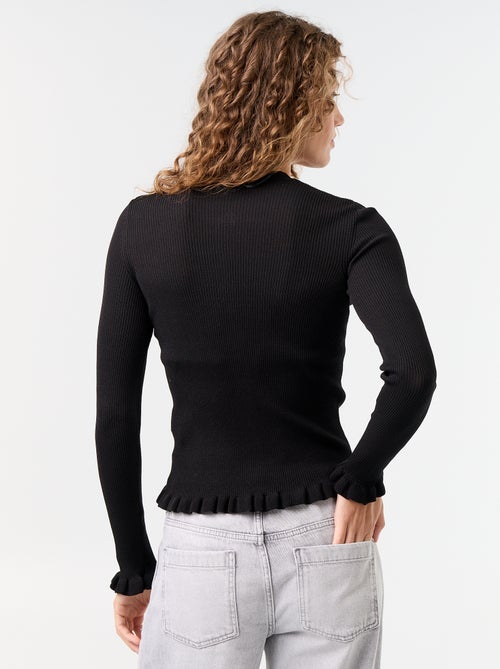 Cardigan liso canelado com acabamentos em folhos - Kiabi Cardigan liso canelado com acabamentos em folhos - Kiabi