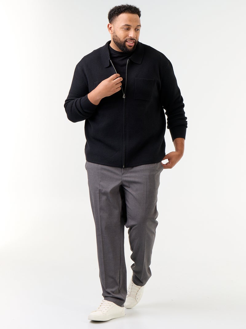 Cardigan liso com gola de camisa Preto - Kiabi