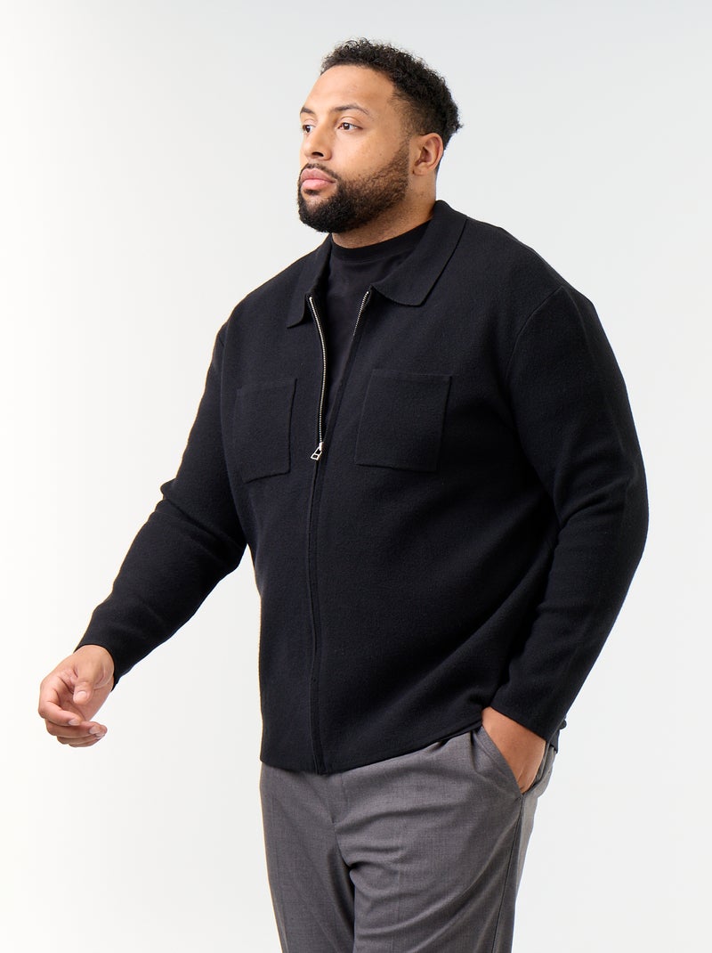 Cardigan liso com gola de camisa Preto - Kiabi