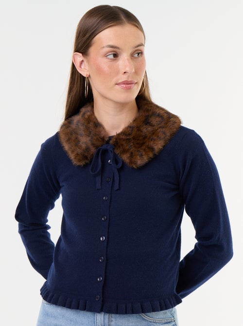 Cardigan liso com gola de pelo sintético - Kiabi