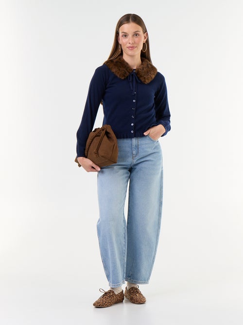 Cardigan liso com gola de pelo sintético - Kiabi