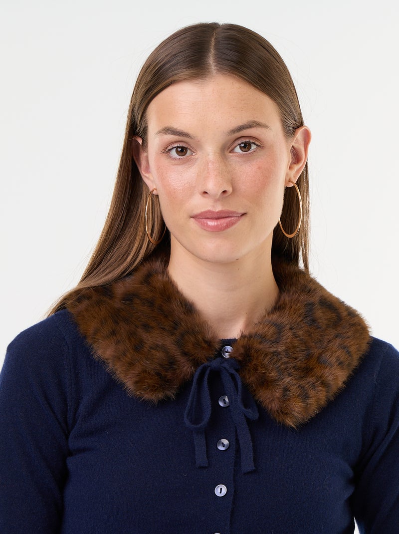 Cardigan liso com gola de pelo sintético Azul - Kiabi