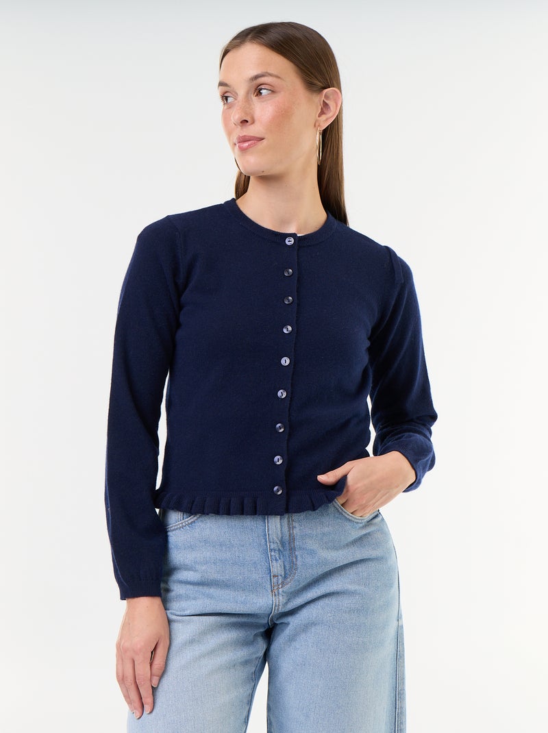 Cardigan liso com gola de pelo sintético Azul - Kiabi
